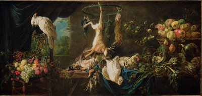 Stilleven met Wild, Groenten, Fruit en Kaketoe, 1650 door Adriaen van Utrecht