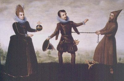 Satire op Aartshertog Albert de Vrome die zijn Aartsbisdom van Toledo Afzweert om te Trouwen met Infanta Isabella Clara Eugenia in 1598 door Adriaen van de (workshop of) Venne