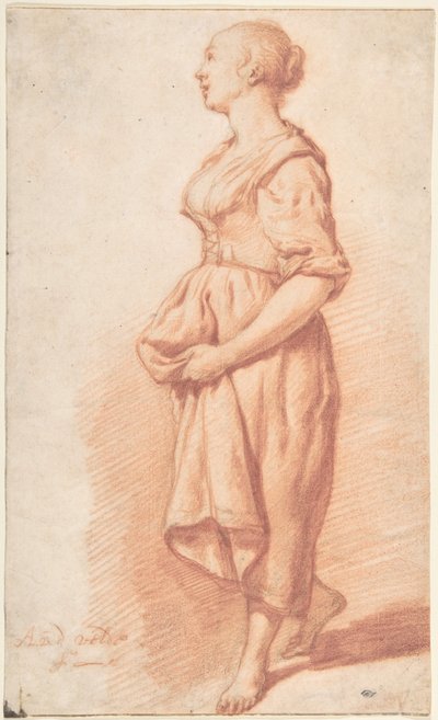 Ein junges Mädchen, das nach links geht door Adriaen van de Velde