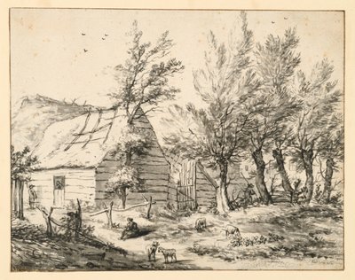 Boerderij achter een rij knotwilgen door Adriaen van de Velde