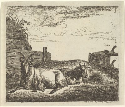 Liggende geiten, uit Verschillende dieren door Adriaen van de Velde