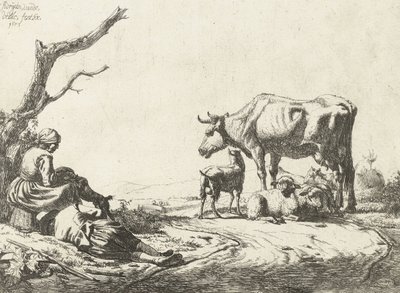 Herder en herderin met vee, 1653 door Adriaen van de Velde