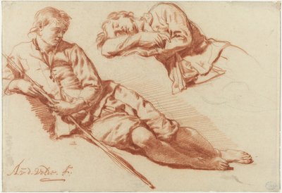 Twee studies van een rustende herder door Adriaen van de Velde