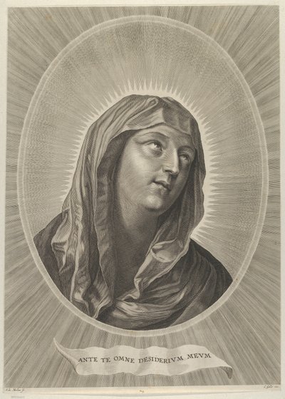 Het hoofd van de Maagd die naar rechts kijkt, in een ovaal frame, naar Reni door Adrian van Melar