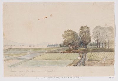 Landschap met weg van Tangkil naar Cirebon en uitzicht op de rede van Cirebon, West-Java door Adrianus Johannes Bik