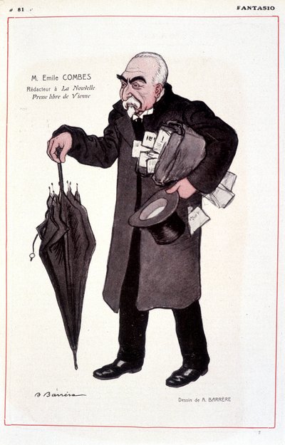 Portret van Emile Combes, Franse politicus (1835-1921), Reactor bij La Nouvelle Presse libre de Vienne - Illustratie door Adrien Barrere (1877-1931) In Fantasio 01/03/1907 door Adrien Barrere