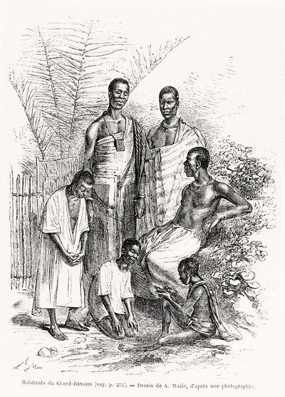 Inwoners van Grand-Bassam, illustratie uit Le Tour du Monde, 1868 door Adrien Emmanuel Marie