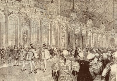 De processie van de ridders van de Orde van de Heilige Geest in de ijsgalerij van het kasteel van Versailles op Pinksterdag in 1789 door Adrien Emmanuel Marie