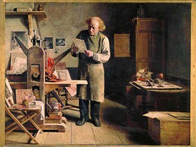 De printer (schilderij op doek) door Adrien Ferdinand de Braekeleer