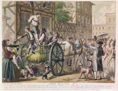 Bestraffing van John Malcom door de bevolking van Boston op 25 januari 1774, ca. 1785 door Adrien Pierre Francois Godefroy