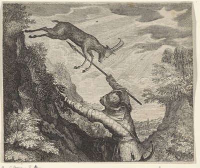 Fabel van de gems en de jager door Egidius  Sadeler (II)