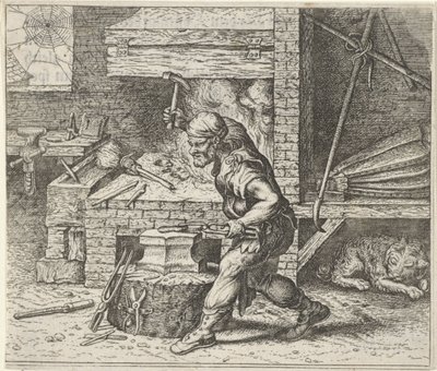 Fabel van de smid en de hond door Egidius  Sadeler (II)