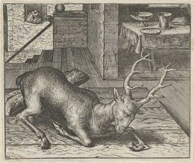 Fabel van het dronken hert door Egidius  Sadeler (II)