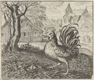 Fabel van de haan en de diamant door Egidius  Sadeler (II)