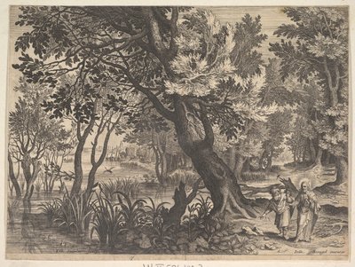 Landschap met Christus verleid door de duivel door Aegidius Sadeler II