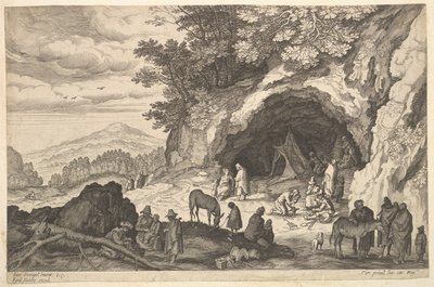 Landschap met zigeunerkamp door Aegidius Sadeler II