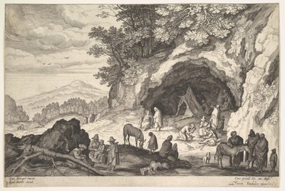 Bergachtig landschap met een groep zigeuners, 1586-1629 door Aegidius Sadeler II