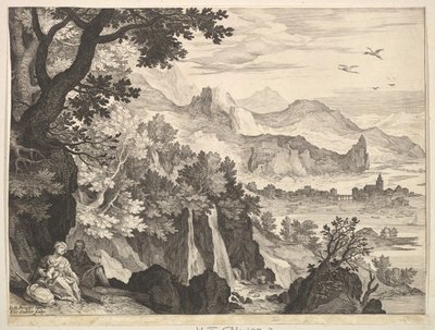 Bergachtig Landschap met de Rust tijdens de Vlucht naar Egypte, n.d. door Aegidius Sadeler II