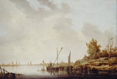 Een rivierlandschap met verre windmolens, ca. 1640-42 door Aelbert Cuyp