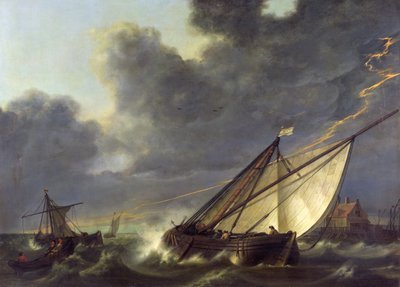 Boten in de monding van Holland Diep in een storm door Aelbert Cuyp