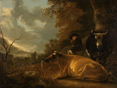Landschap met koeien en een jonge herder door Aelbert Cuyp