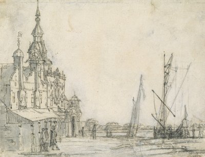 Zicht op de Groothoofdspoort vanuit het noordoosten, Dordrecht, 1618 door Aelbert Cuyp
