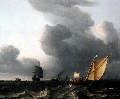 Twee Nederlandse Smalschepen en een Oorlogsschip door Aernout Smit