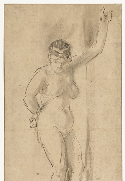 Staand vrouwelijk naakt met opgeheven arm door Aert de Gelder (attributed to)
