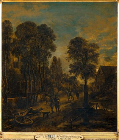 Dorp doorkruist door een weg ... door Aert van der (after) Neer