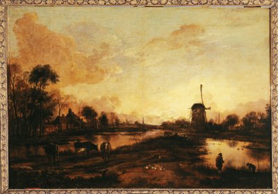 Zonsondergang op de IJssel door Aert van der Neer