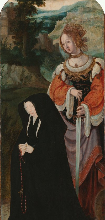 De Opwekking van Lazarus (rechter binnenvleugel van een drieluik met de vrouwelijke schenker en Sint Catharina) door Aertgen Claesz van Leyden (attributed to)