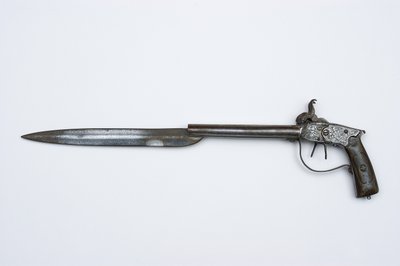 Dubbelgeweerde percussiepistool, ca. 1840 (staal, messing & hoorn) door African
