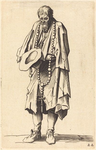 Bedelaar met rozenkrans door After Jacques Callot