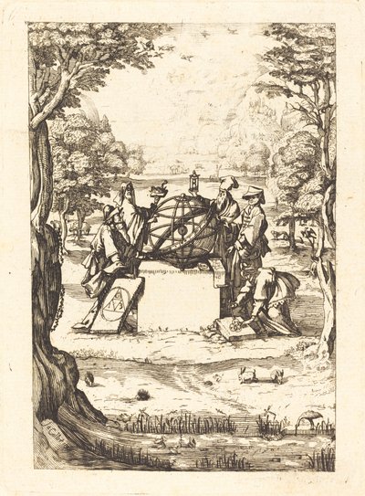Frontispice voor de Heilige Cosmologia (Titel met astrologen) door After Jacques Callot