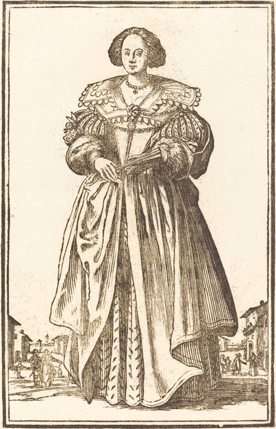 Adellijke Vrouw met Waaier door After Jacques Callot