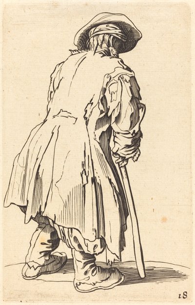 Oude Bedelaar met Eén Kruk door After Jacques Callot