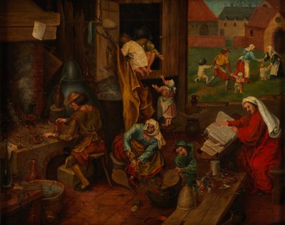 Een alchemist door After Pieter Brueghel the Elder