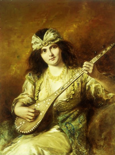Odalisque met een mandoline door Agapit Stevens
