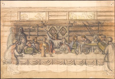 Vroeg ontwerp voor Valdemar Sejr en het feestmaal op Lyø door Agnes Slott Møller