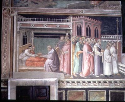 Het wonder van de heilige gordel, detail (uit de cyclus van Het leven van de Maagd en Legende van de heilige gordel, uit de Capella della Sacra Cintola) door Agnolo Gaddi