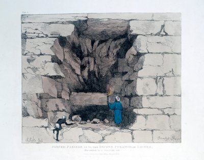 Gedwongen doorgang in de tweede piramide van Gizeh, Egypte, 1820 door Agostino Aglio