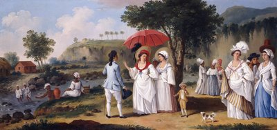 Mulattovrouwen aan de oevers van de rivier Roseau, Dominica door Agostino Brunias