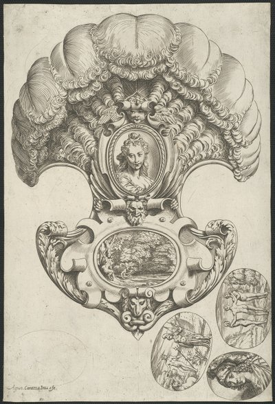 Een hoofdtooi in de vorm van een waaier door Agostino Carracci