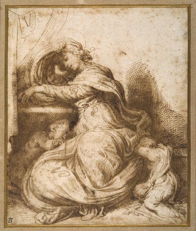 Madonna en Kind met St. Jan, allen slapend door Agostino Carracci