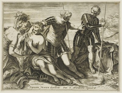 Mars verdreven van Vrede en Overvloed door Minerva door Agostino Carracci