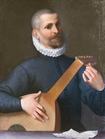 Portret van een luitspeler, mogelijk Orazio Bassani door Agostino Carracci