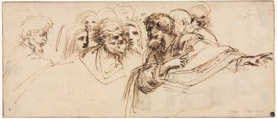 Studie van Hoofden recto door Agostino Carracci