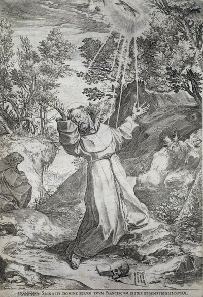 De stigmatisatie van Sint Franciscus op de berg La Verna (1224) door Agostino Carracci
