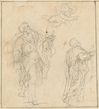 Een apostel geleid door een engel (zwart krijt op geschept papier) door Agostino Masucci