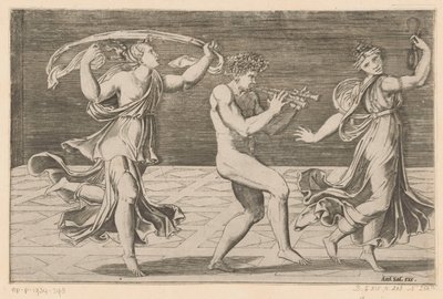 Dansende sater en maenaden door Agostino Veneziano